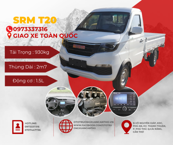 Xe Tải SRM T20 990 KG Thùng Lửng Dài 2.7 Mét